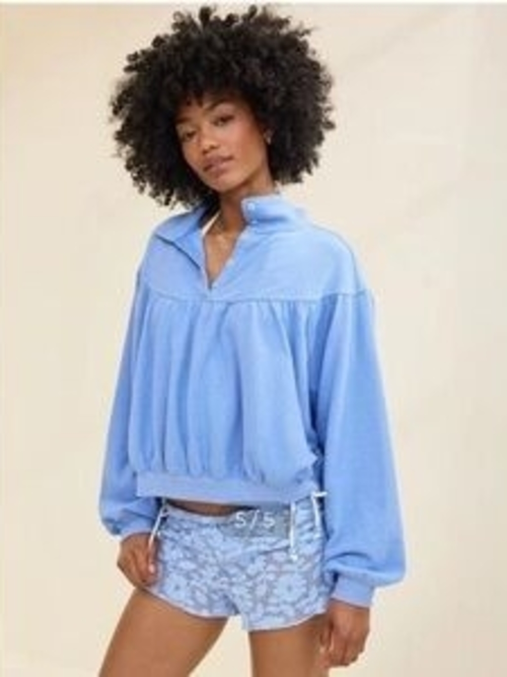 aerie Light Blue Relaxed Pullover with Gathered Hem